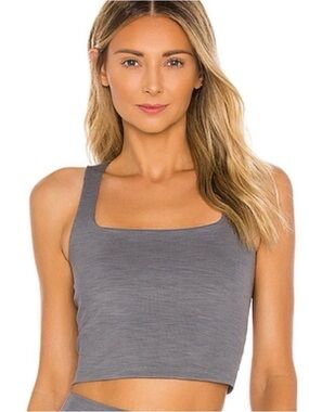 Beyond Yoga Rib Square Neck Top in Gray Heather sports bra